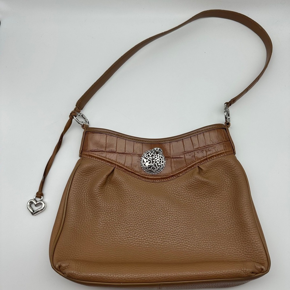 Brighton Pebbled Leather Bucket Shoulder Bag Purse Brown With‎ Charms